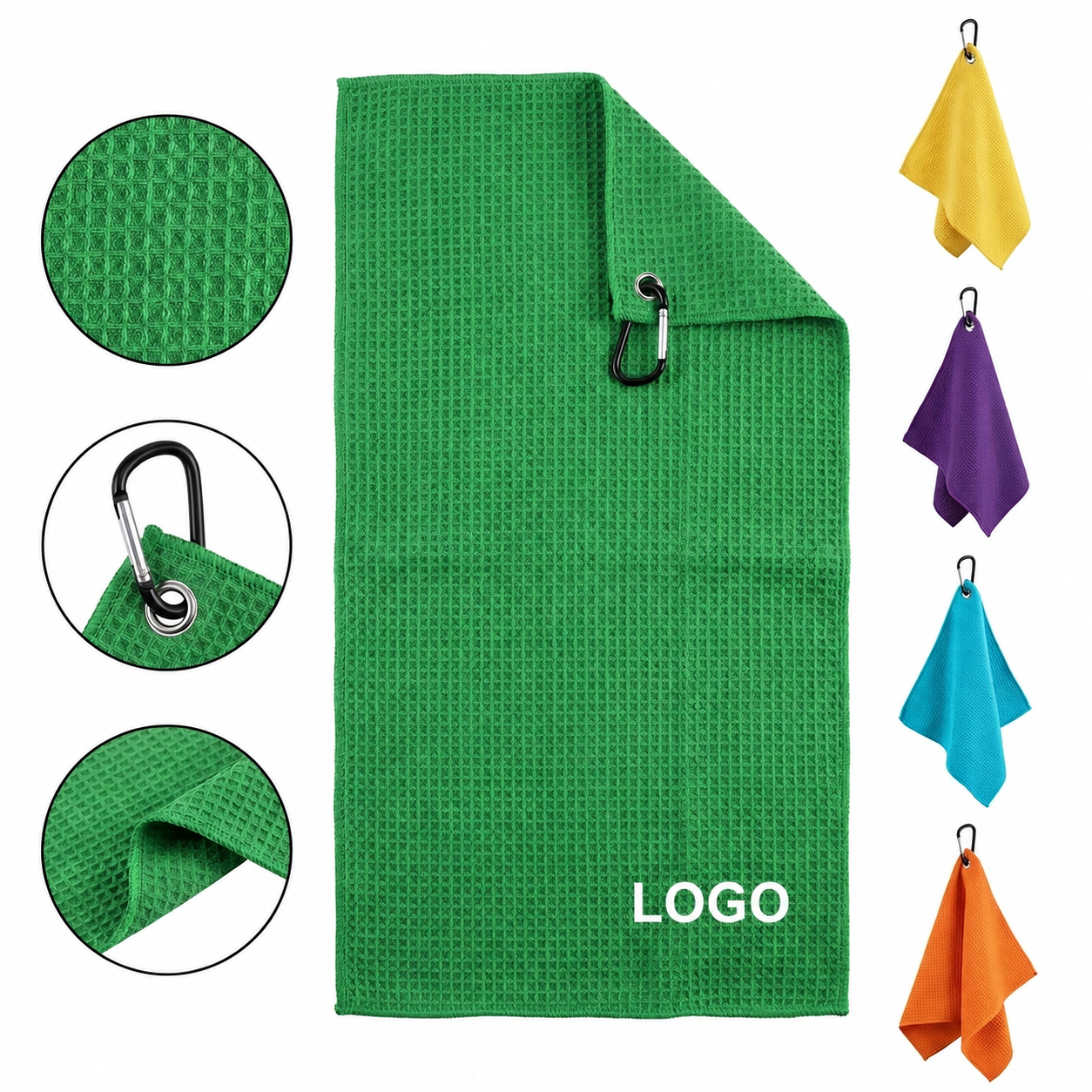 Waffle Weave Microfiber Sport Towel with Carabiner Clip