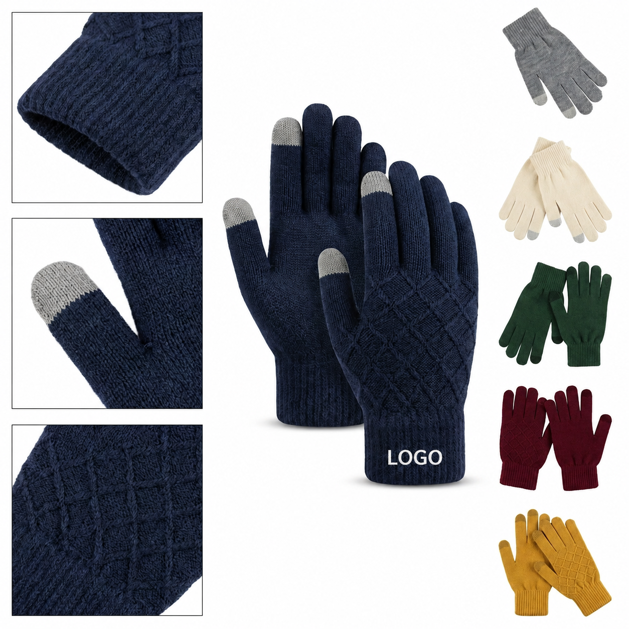 Textured Diamond Knit Smartphone Compatible Gloves