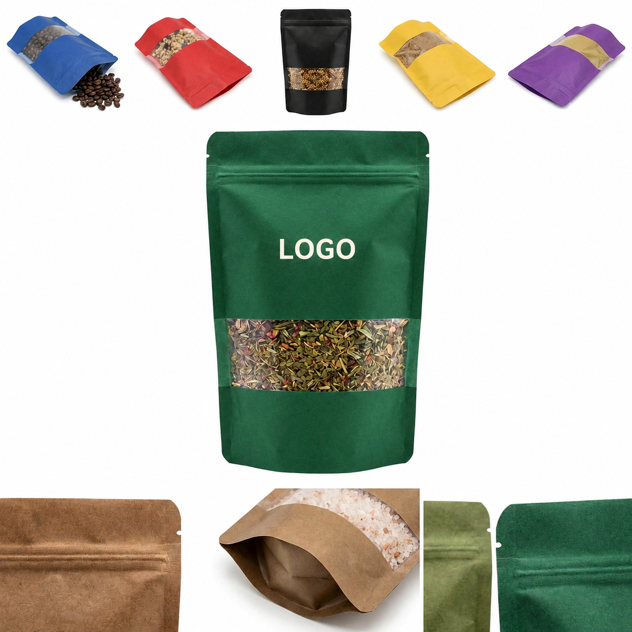 Stand-Up Resealable Food Storage Pouch with Translucent Viewing Window
