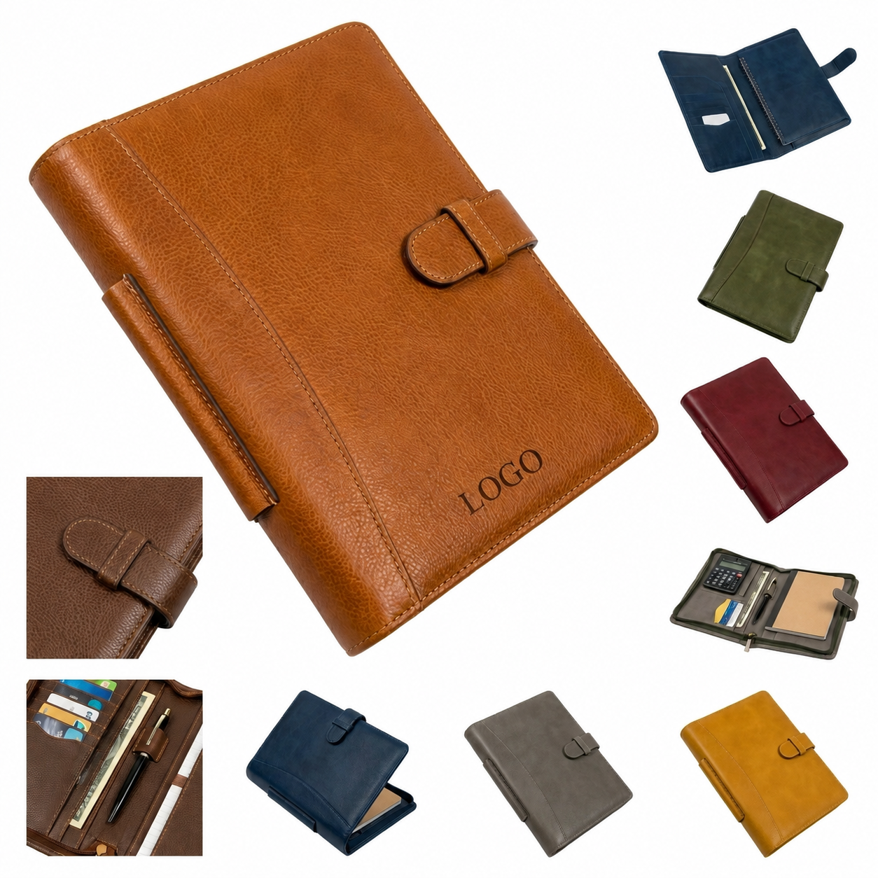 Professional Vegan Leather Executive Portfolio with Integrated Organization
