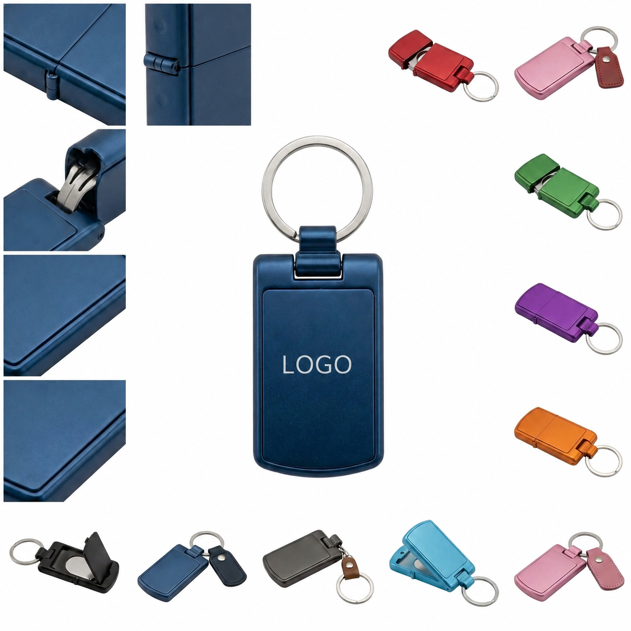 Foldable Metal 3-in-1 Keychain with Integrated Bag Hook and Mobile Stand