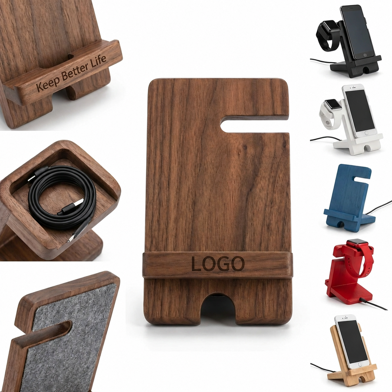 Sustainable Wood Desktop Dock for Mobile Devices and Smartwatches