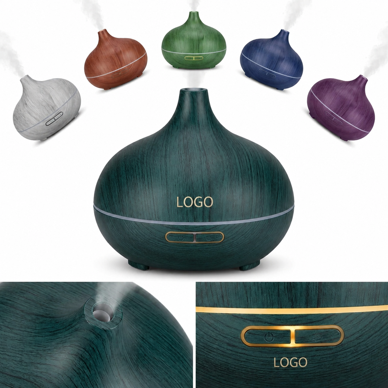Compact 300ml USB Ultrasonic Diffuser with Wood Grain Finish and Ambient LED