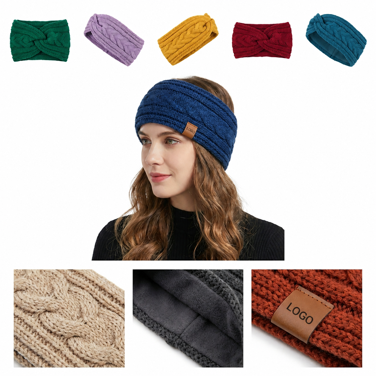 Cable Knit Fleece-Lined Thermal Ear Warmer Headband