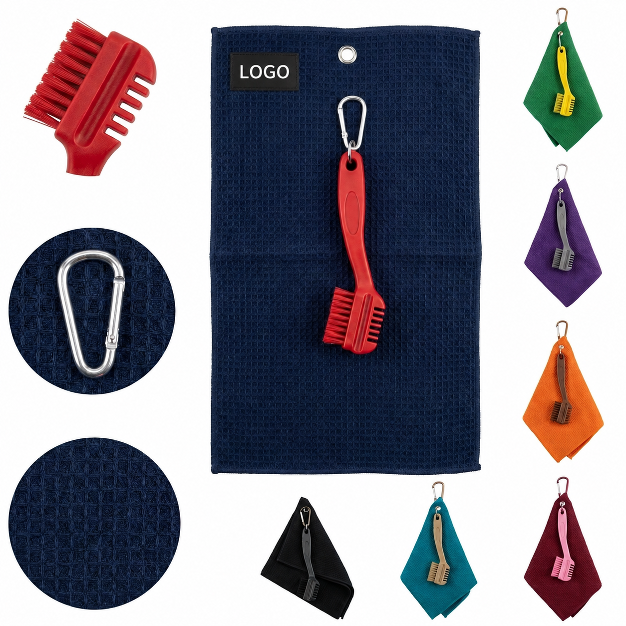 Waffle Texture Golf Club Maintenance Set with Attachment Hook and Dual-Head Brush