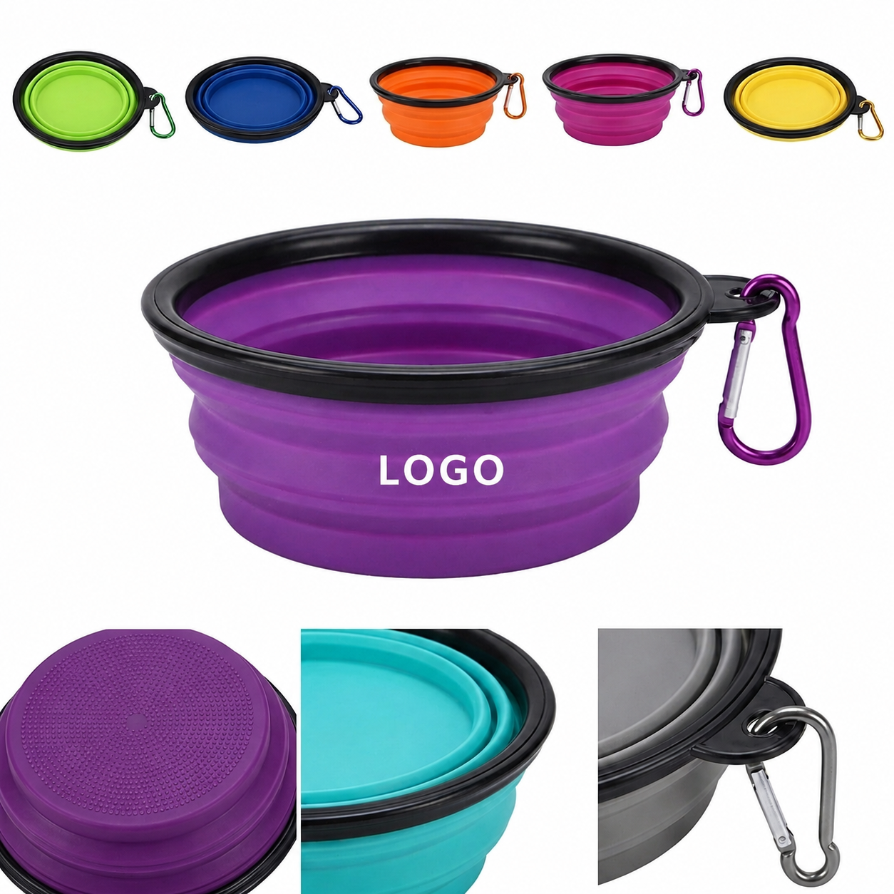 Portable Collapsible Silicone Pet Bowl with Aluminum Carabiner