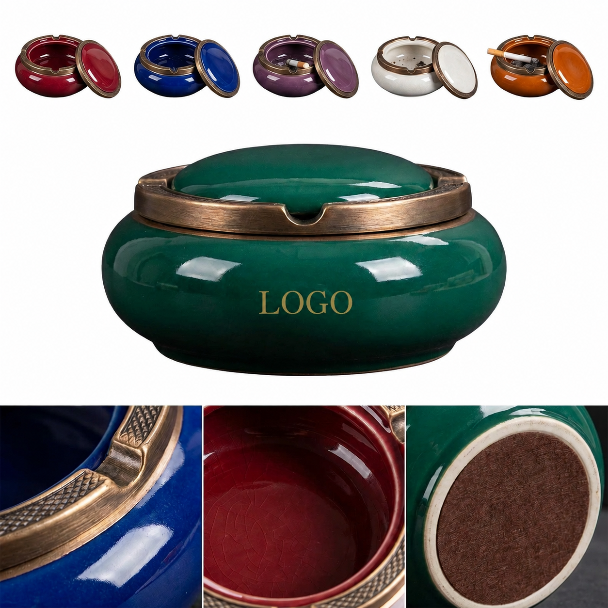 Dual-Tone Glazed Ceramic Cigar Ashtray with Windproof Lid