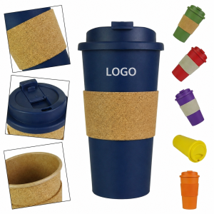 Insulated Reusable Coffee Tumbler with Sustainable Cork Sleeve and Secure Flip-Top Lid
