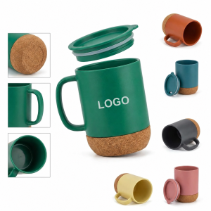 Matte Ceramic Coffee Mug with Insulated Cork Bottom and Secure Lid