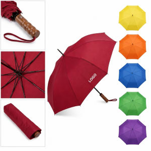 Automatic Open and Close Compact Travel Umbrella with Ergonomic Wood-Grain Handle