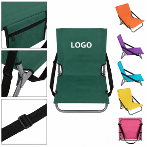 Portable Folding Ground Chair with Adjustable Reclining Straps and Storage Pocket