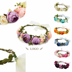 Bohemian Floral Garland Headband with Adjustable Ribbon Tie
