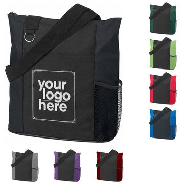 Polyester Utility Tote Bag With Mesh Side Pocket