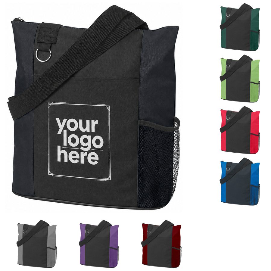 Polyester Utility Tote Bag With Mesh Side Pocket