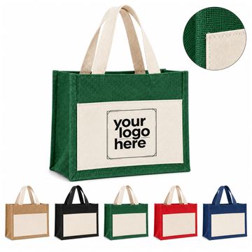 Woven Jute Tote With Canvas Front Pocket
