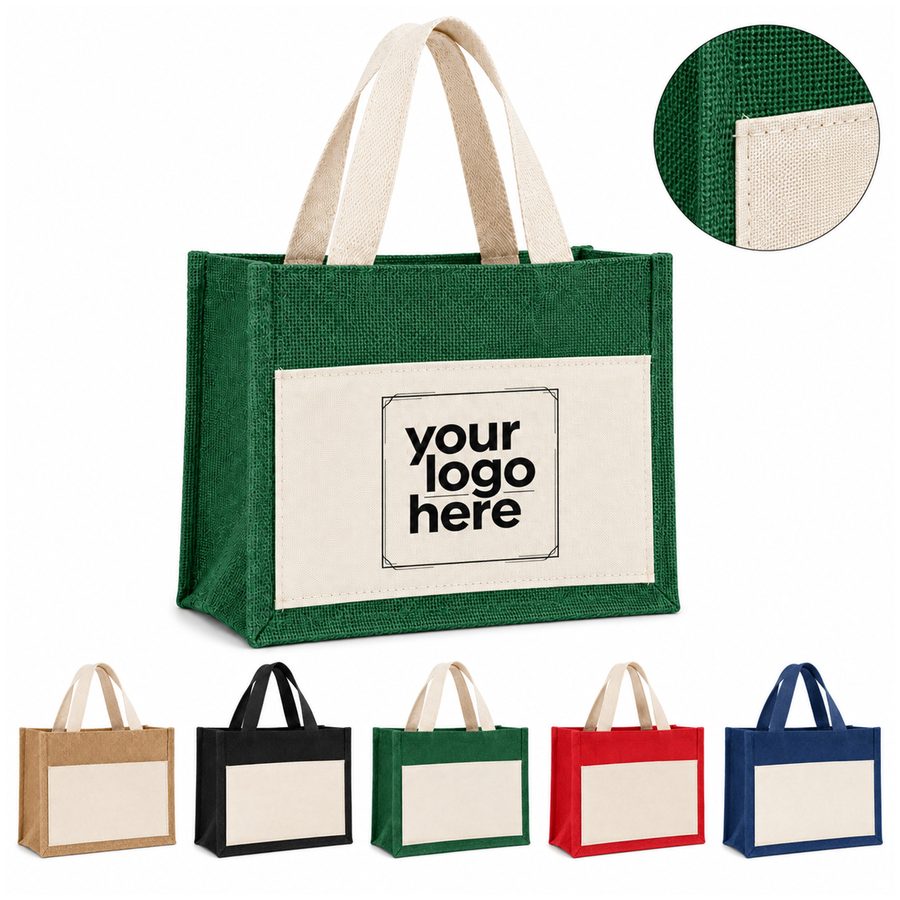 Woven Jute Tote With Canvas Front Pocket