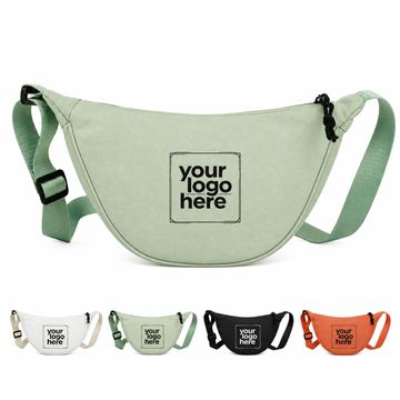 Crescent-Shaped Canvas Shoulder Bag