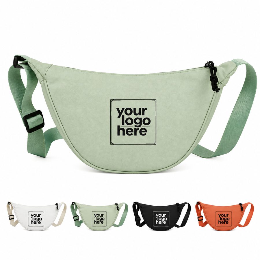 Crescent-Shaped Canvas Shoulder Bag