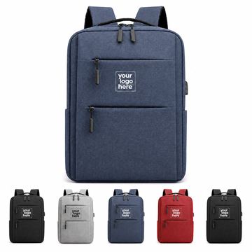 Rectangular Nylon Laptop Backpack With Two Front Pockets