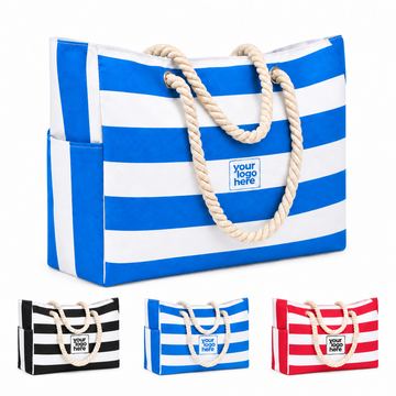 Horizontal-Stripe Canvas Tote With Rope Handles