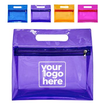Transparent Cosmetic Bag With Top Handle And Zippered Closure