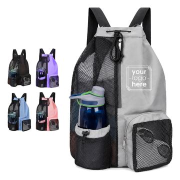 Wet-Compartment Mesh Drawstring Backpack