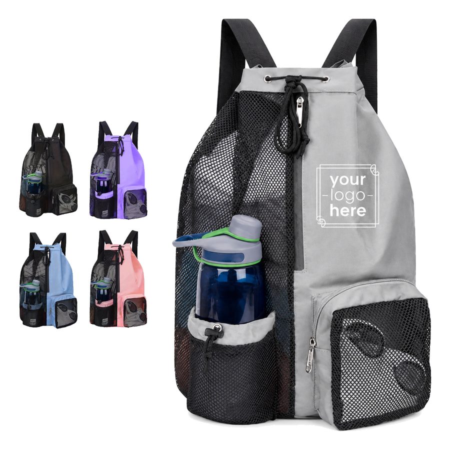 Wet-Compartment Mesh Drawstring Backpack