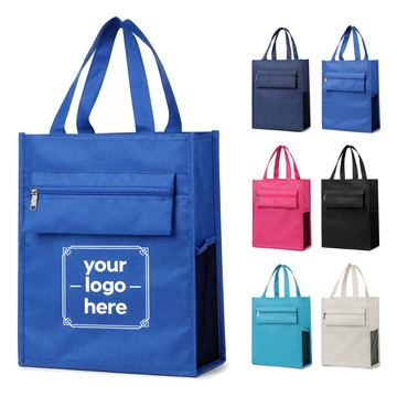 Oxford Fabric Student Tote With Mesh Side Pockets