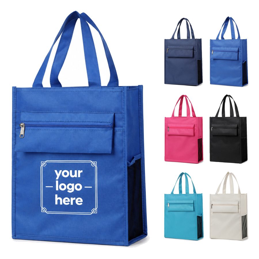 Oxford Fabric Student Tote With Mesh Side Pockets