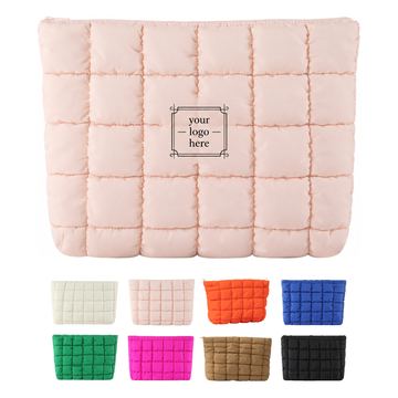 Puffy Quilted Yarn-Embroidered Makeup Bag