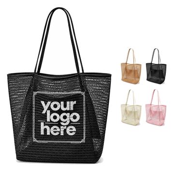 Foldable Mesh Beach Tote With Interior Zippered Pouch