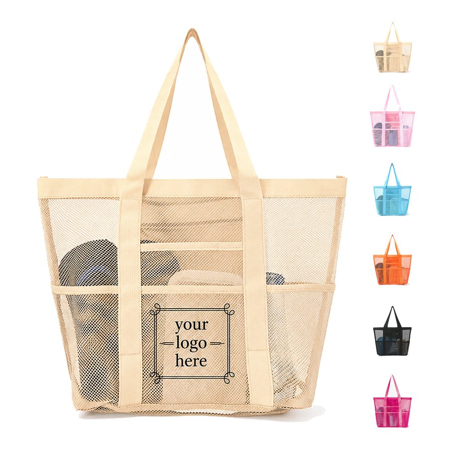 Eight-Pocket Polyester Mesh Beach Tote