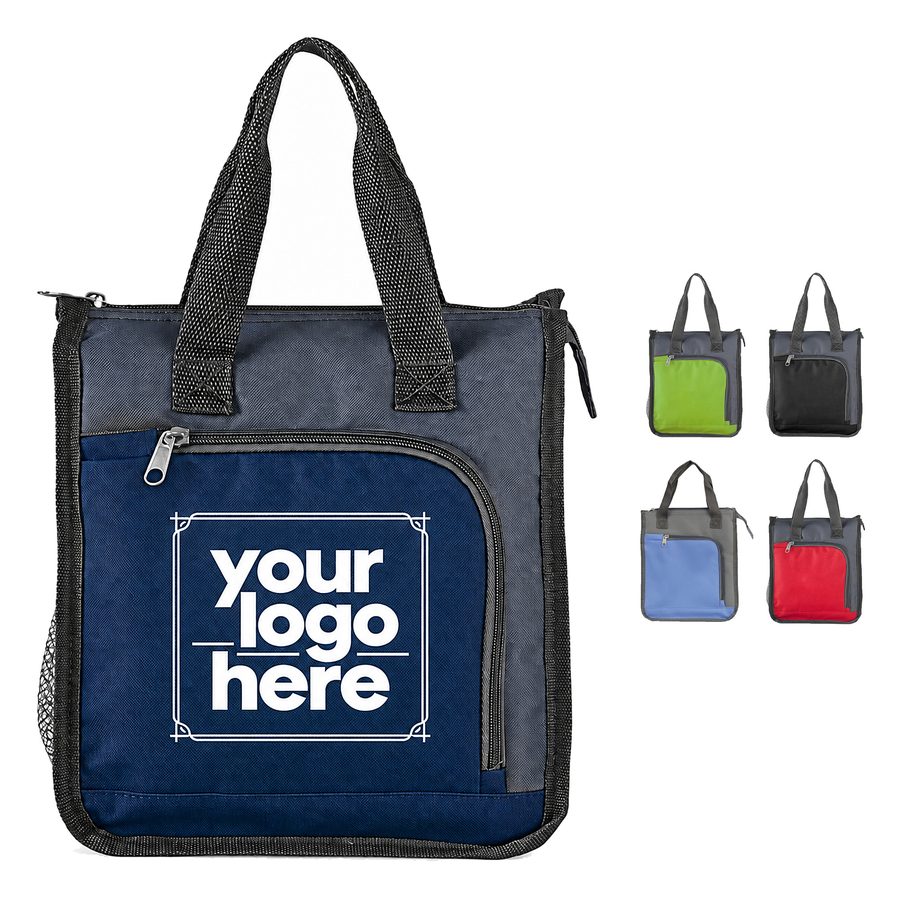 Insulated Oxford Cloth Lunch Tote With Mesh Bottle Pocket