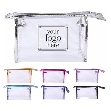 Clear Zippered Cosmetic Bag With Gusseted Bottom