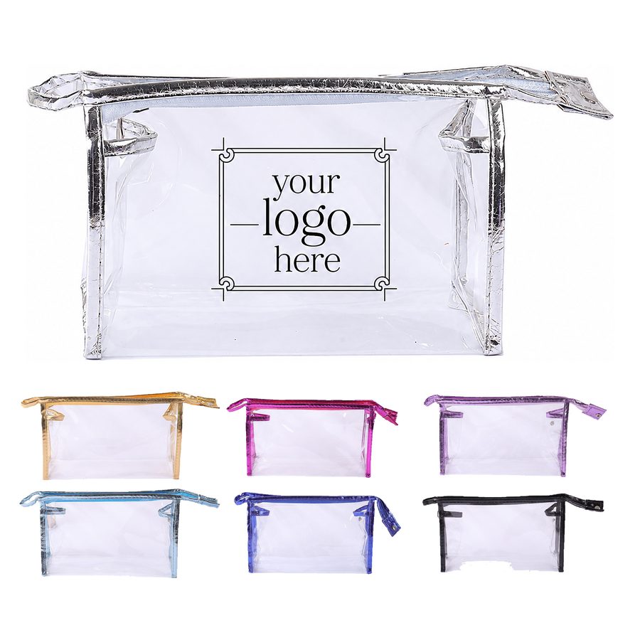 Clear Zippered Cosmetic Bag With Gusseted Bottom