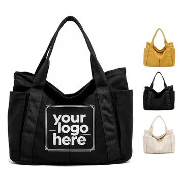 Multi-Pocket Canvas Tote Bag