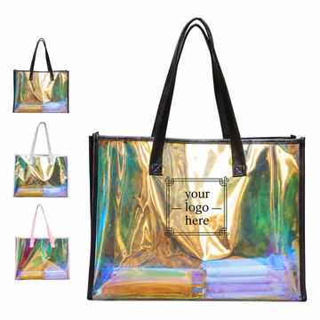 Iridescent Clear Tote Bag With Black Edging