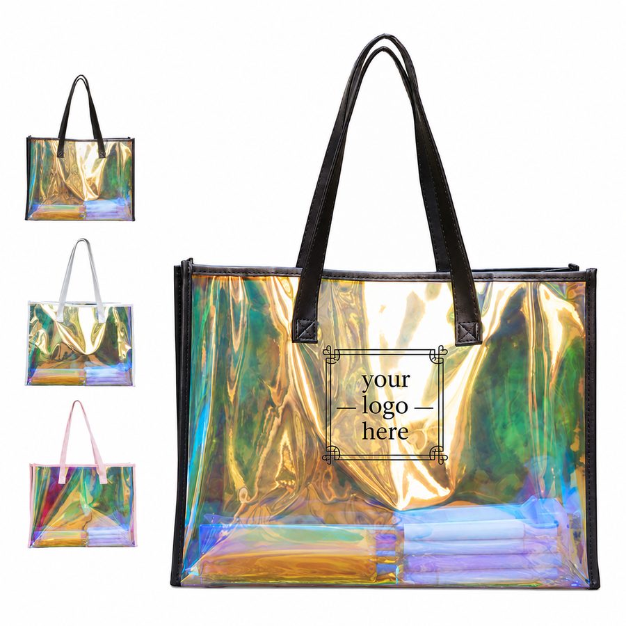 Iridescent Clear Tote Bag With Black Edging