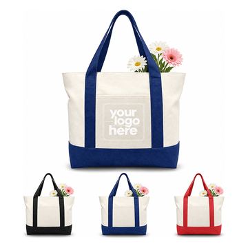 Canvas Tote With Zipper And Outer Pocket