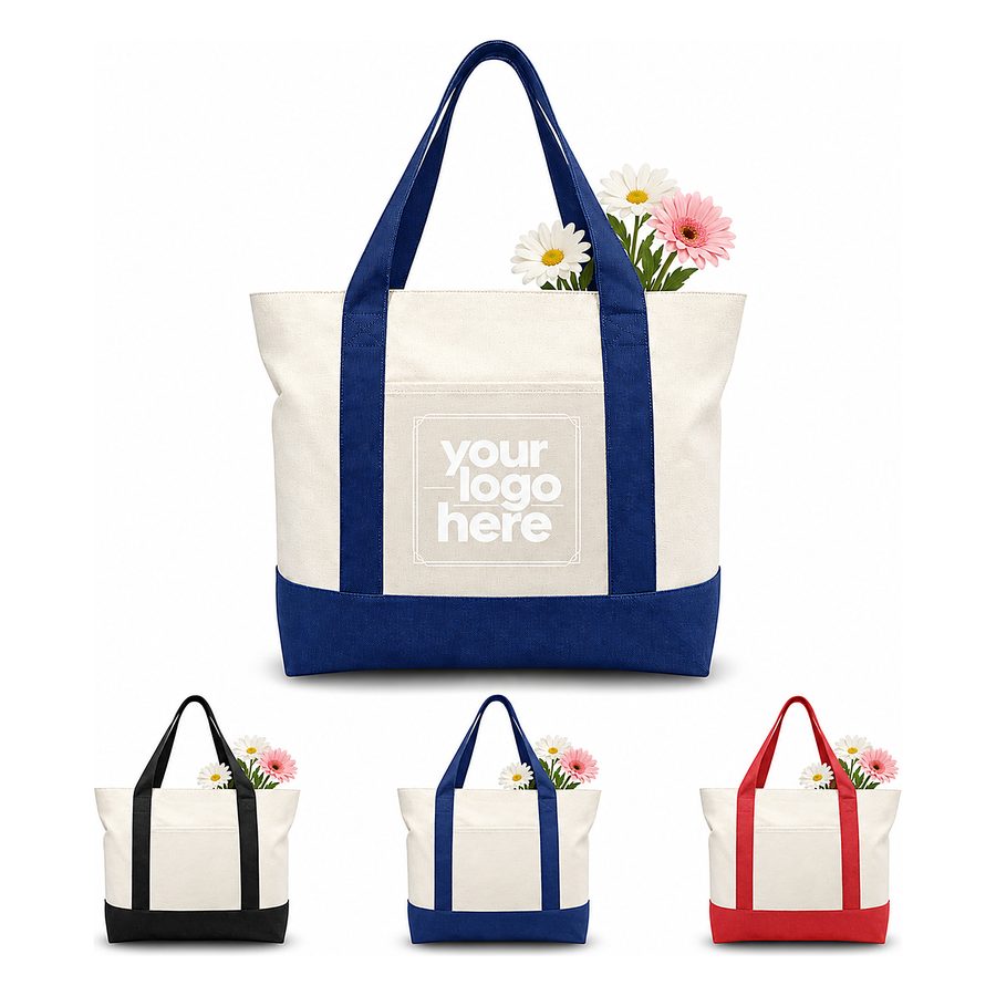 Canvas Tote With Zipper And Outer Pocket