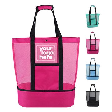 Mesh Beach Tote With Insulated Bottom Compartment
