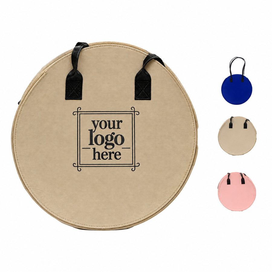 Round Felt Tote Bag With Leather Handles