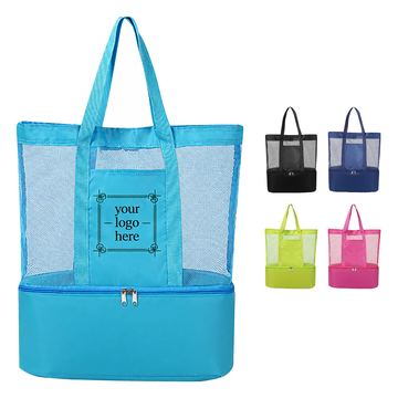 Two-Compartment Mesh And Oxford Beach Tote Bag