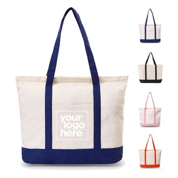 Cotton Canvas Tote Bag With Outer Pocket