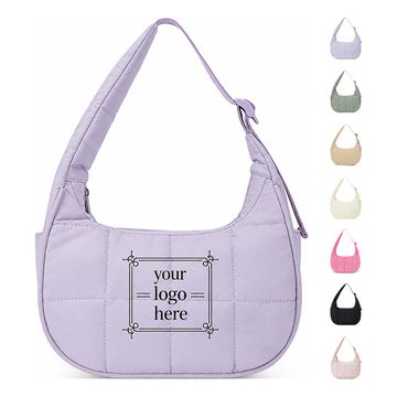 Quilted Nylon Shoulder Tote With Adjustable Strap