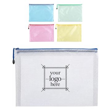 Transparent Grid Document Bag With Zipper