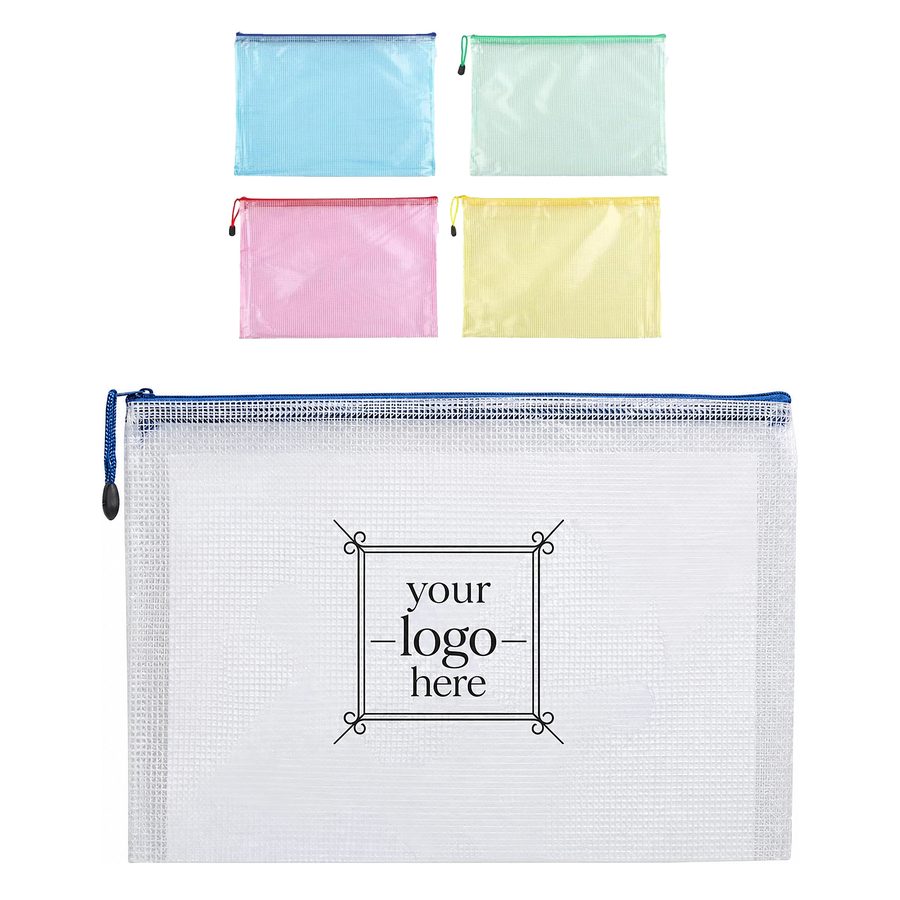 Transparent Grid Document Bag With Zipper