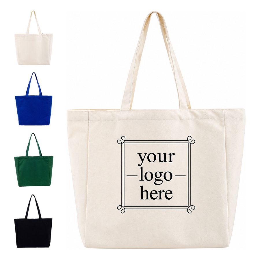 Solid-Color Cotton Shoulder Tote Bag