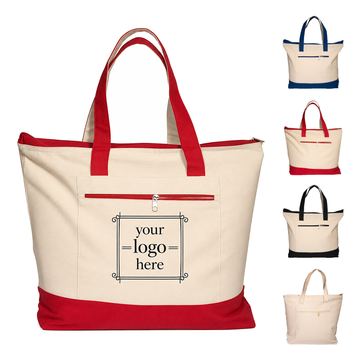 Cotton Canvas Tote With Zippered Compartments