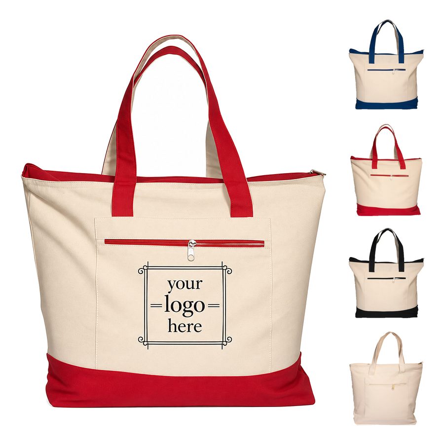 Cotton Canvas Tote With Zippered Compartments